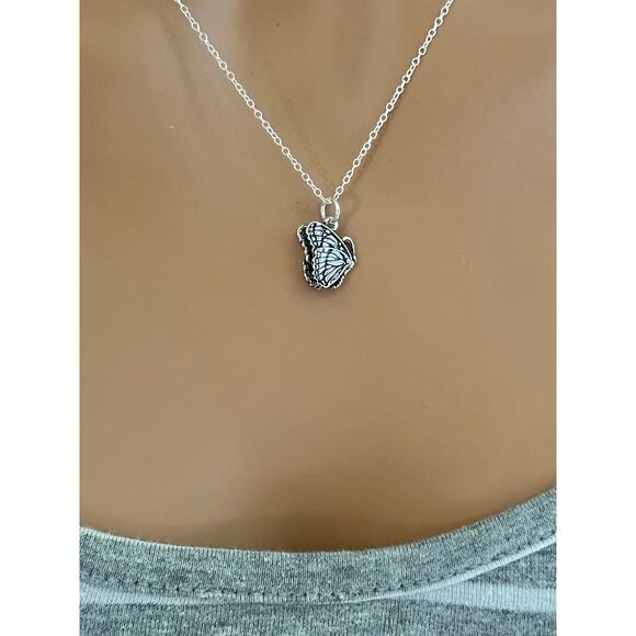 SOLF Sterling Silver Butterfly Charm Necklace, Silver 3D Butterfly Charm Necklac - Picture 2 of 5